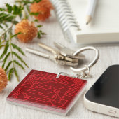 Retro Red Circuit Board Tech Pattern Schlüsselanhänger (Vorderseite rechts)