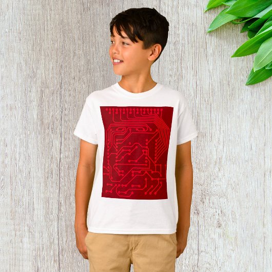 Retro Red Circuit Board Tech Pattern T-Shirt