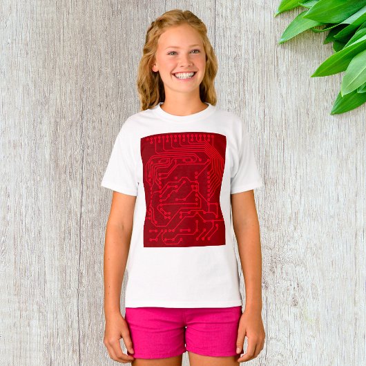 Retro Red Circuit Board Tech Pattern T-Shirt