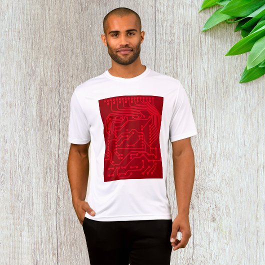 Retro Red Circuit Board Tech Pattern T-Shirt