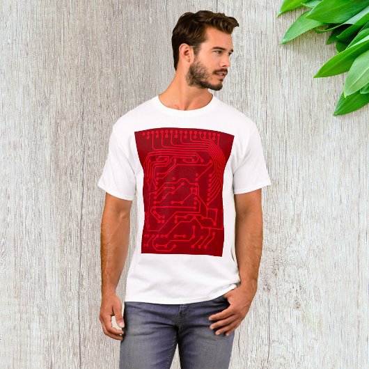 Retro Red Circuit Board Tech Pattern T-Shirt