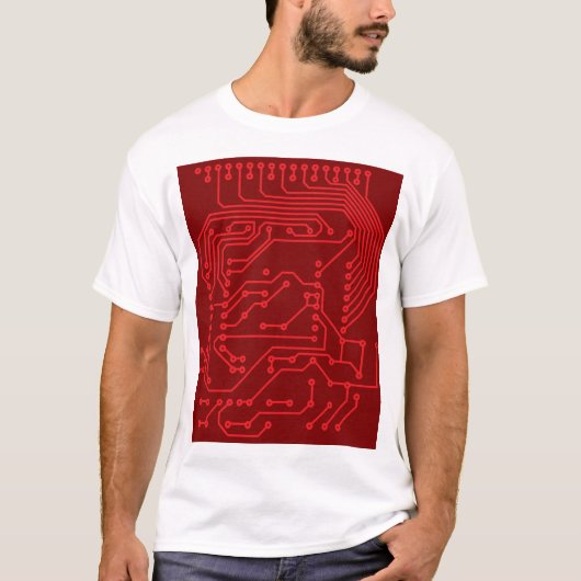 Retro Red Circuit Board Tech Pattern T-Shirt (Vorderseite)