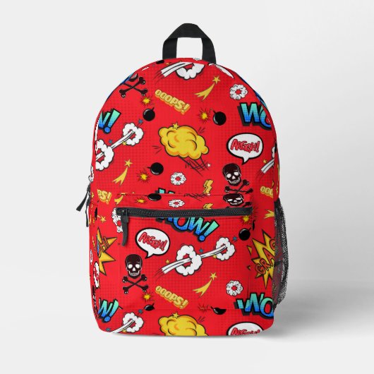 Retro Red Comic Book Pop Art Explosion Pattern Bedruckter Rucksack (Vorderseite)