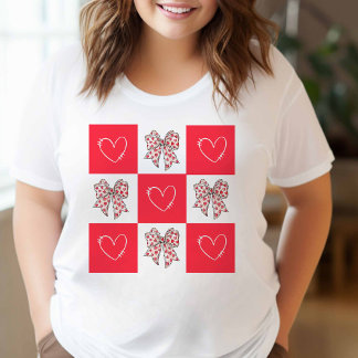 Retro Red Coquette Bow Herz überprüft T-Shirt