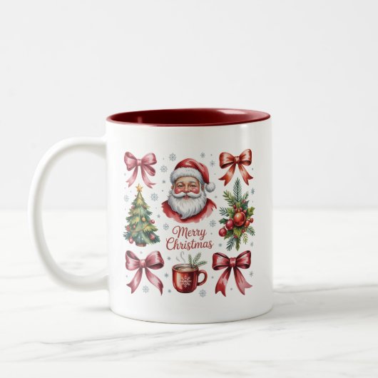 Retro Red Coquette Weihnachten Niedlichen Weihnach Zweifarbige Tasse (Links)