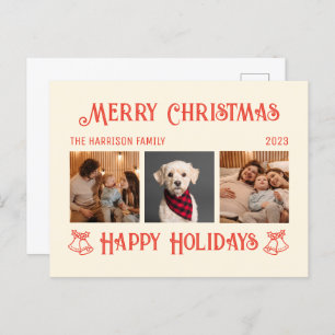 Retro Red Cream Weihnachtsfeiertage Fotos Collage Postkarte
