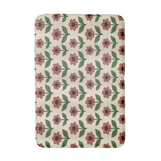 Retro Red Daisy Muster Bath Mat Badematte (Vorderseite Vertikal)