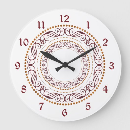 Retro Red Decorative Circle Große Wanduhr (Vorderseite)