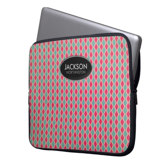 Retro Red Diamonds pattern Laptop Sleeve (Vorderseite Links)