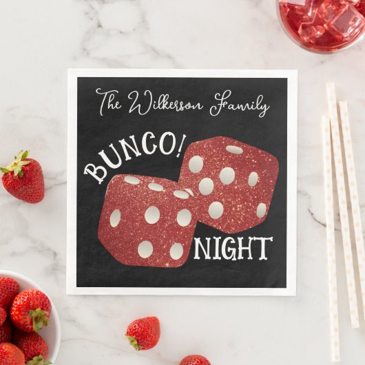 Retro Red Dice Bunco Night on Black Serviette (Beispiel)