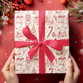 Retro Red Doodle Weihnachtswrapping Paper Geschenkpapier Set