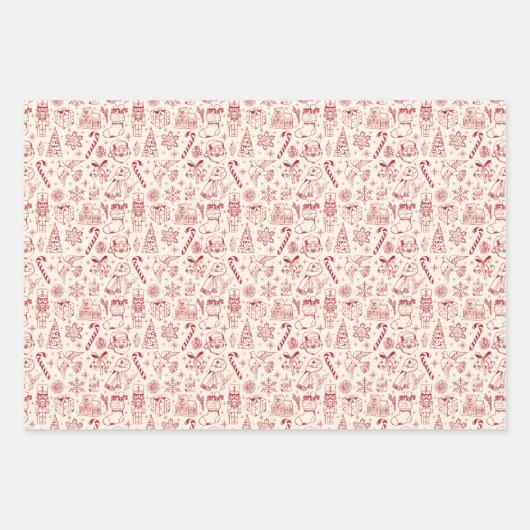 Retro Red Doodle Weihnachtswrapping Paper Geschenkpapier Set (Vorderseite 3)