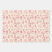 Retro Red Doodle Weihnachtswrapping Paper Geschenkpapier Set (Vorderseite)