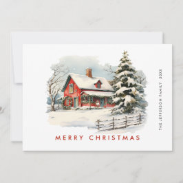Retro Red Farm Barn Weihnachtsbaum Gruß Feiertagskarte