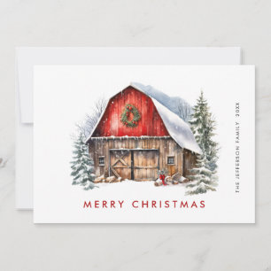 Retro Red Farm Barn Weihnachtsbaum Gruß Feiertagskarte