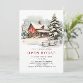 Retro Red Farm Barn Weihnachtshaus Einladung (Stehend Vorderseite)