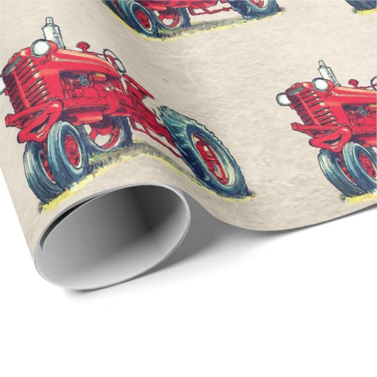 Retro Red Farm Traktor Geschenkpapier (Rolleneckpunkt)
