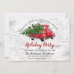 Retro Red Farm Truck Birch Bark Holiday Party Einladung
