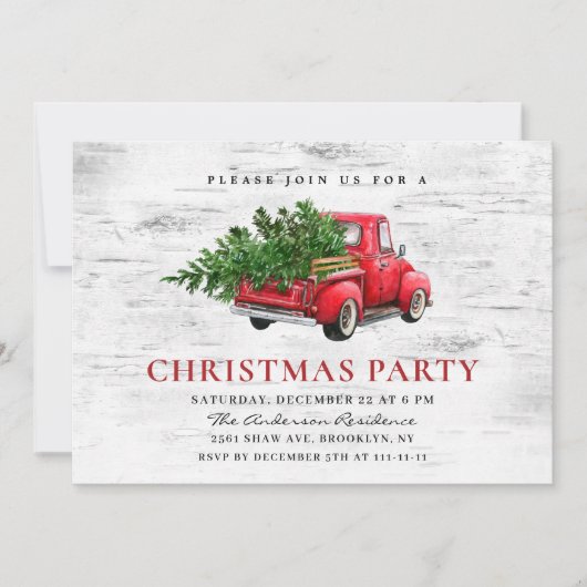 Retro Red Farm Truck Birch Barke Weihnachtsfest Pa Einladung (Vorderseite)