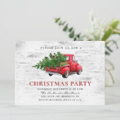 Retro Red Farm Truck Birch Barke Weihnachtsfest Pa Einladung (Stehend Vorderseite)
