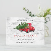 Retro Red Farm Truck Birch Weihnachtsfeier Einladung (Stehend Vorderseite)