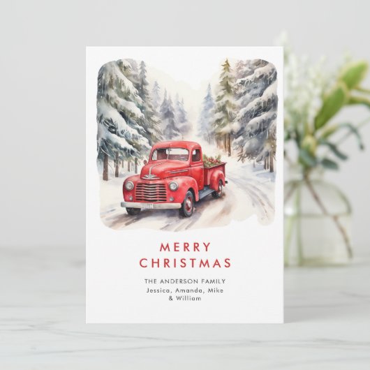 Retro Red Farm Truck Land Weihnachten Gruß (Stehend Vorderseite)