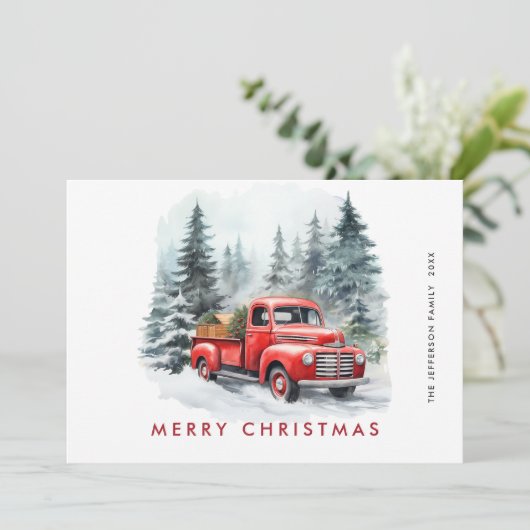 Retro Red Farm Truck Land Weihnachten Gruß (Stehend Vorderseite)