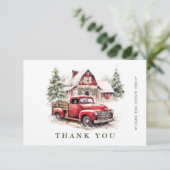 Retro Red Farm Truck Weihnachten Firmenfeiertag Dankeskarte (Stehend Vorderseite)
