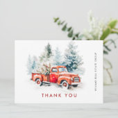 Retro Red Farm Truck Weihnachten Firmenfeiertag Dankeskarte (Stehend Vorderseite)