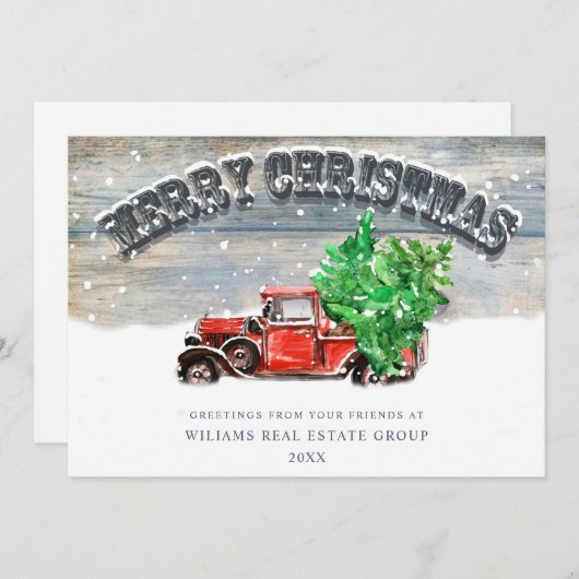 Retro Red Farm Truck Weihnachten Firmengrüße (Vorne/Hinten)