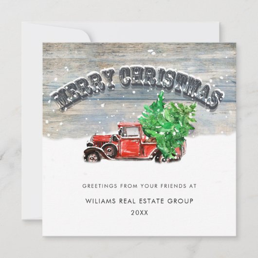 Retro Red Farm Truck Weihnachten Firmengrüße (Vorderseite)