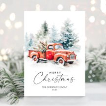 Retro Red Farm Truck Weihnachtsbaum Gruß