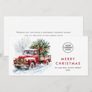 Retro Red Farm Truck Weihnachtsbaum Unternehmen Feiertagskarte