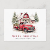 Retro Red Farm Truck Weihnachtsfeiertag Postkarte (Vorderseite)