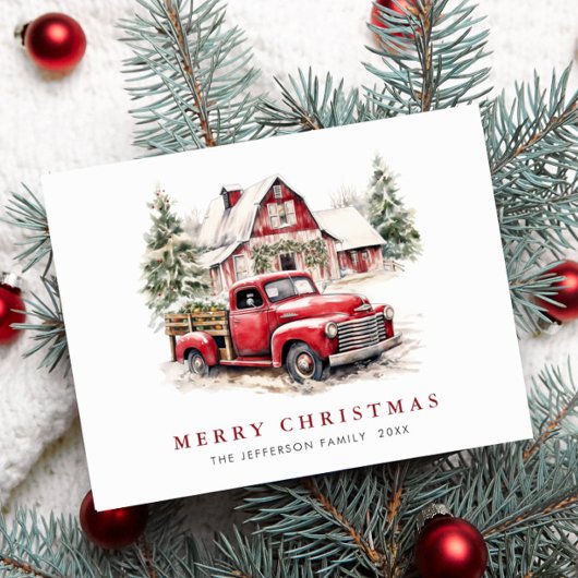 Retro Red Farm Truck Weihnachtsfeiertag Postkarte
