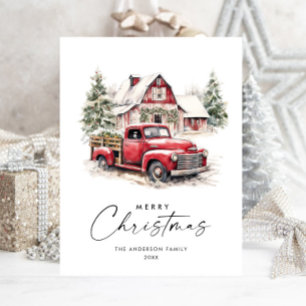 Retro Red Farm Truck Weihnachtsfeiertag Postkarte