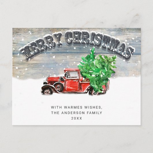 Retro Red Farm Truck Weihnachtsfeiertag Postkarte (Vorderseite)