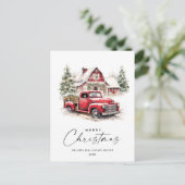 Retro Red Farm Truck Weihnachtsgrüße Unternehmen Postkarte (Stehend Vorderseite)
