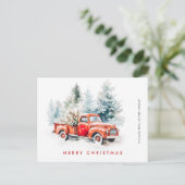 Retro Red Farm Truck Weihnachtsgrüße Unternehmen Postkarte (Stehend Vorderseite)