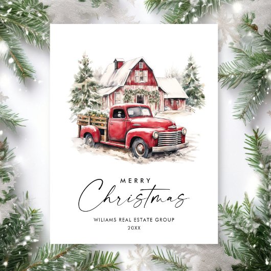 Retro Red Farm Truck Weihnachtsgrüße Unternehmen Postkarte