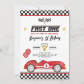 Retro Red Fast One Race Car Boy 1st Birthday Einladung (Vorderseite)