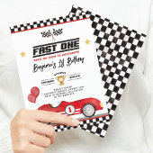 Retro Red Fast One Race Car Boy 1st Birthday Einladung