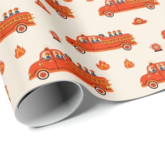 Retro Red Firetruck Geschenkpapier (Rolleneckpunkt)