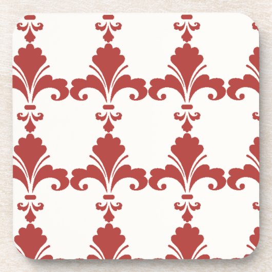 Retro Red Fleur-De-Lis-Muster Untersetzer (Vorderseite)