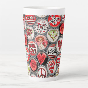Retro Red Floral Hearts Girl Rose Valentinstag Milchtasse