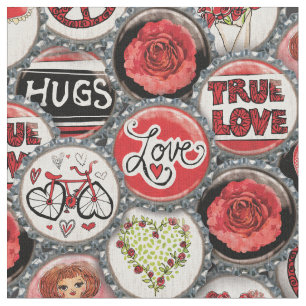 Retro Red Floral Hearts Girl Rose Valentinstag Stoff