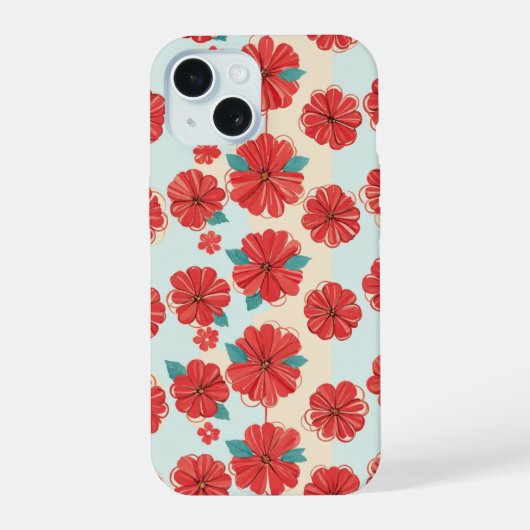 Retro Red Floral Muster Beispiel Telefon Fall iPhone 15 Hülle (Rückseite)