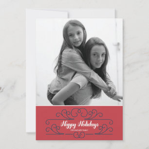 Retro Red Florish Holiday Foto Card Feiertagskarte