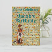 Retro Red Fox & Owl Geburtstag Einladung (Stehend Vorderseite)