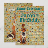 Retro Red Fox & Owl Geburtstag Einladung (Vorne/Hinten)